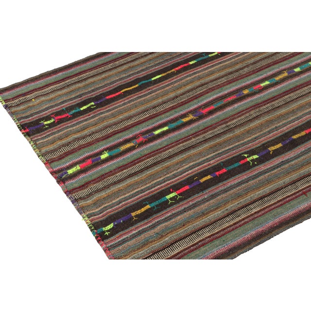 1950s 1950s Vintage Chaput Kilim Rug in Polychromatic Stripe Pattern, Beige-Brown For Sale - Image 5 of 7