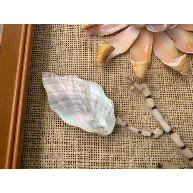 Pair of Vintage Handmade Philippine Seashell Floral Wall Panels on Woven Grasscloth For Sale In Orlando - Image 6 of 11
