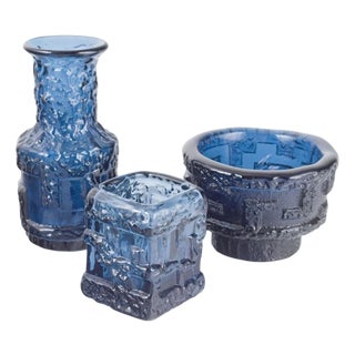 Ice Glass Vases by Göte Augustsson for Ruda Glasbruk, 1970s, Set of 3 For Sale
