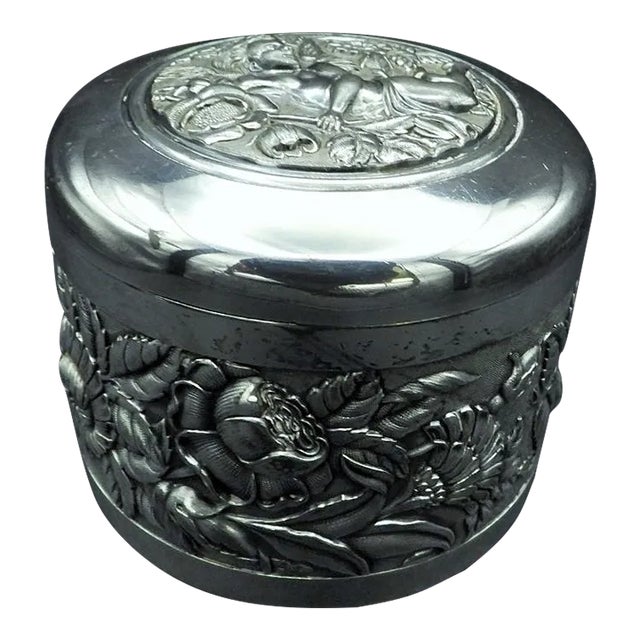 Antique Art Nouveau Cherub Armorini Sterling Silver Jewelry Box M & B Derby 1895 For Sale