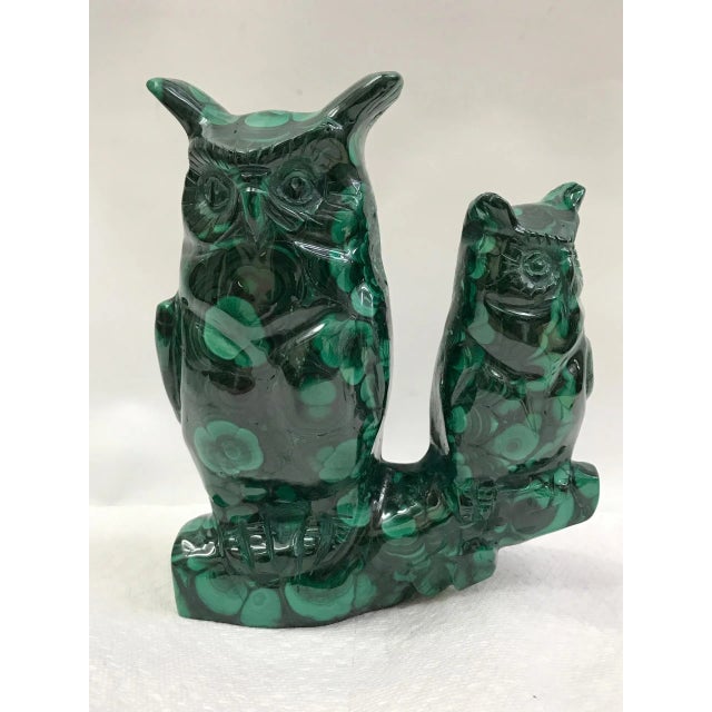 1980s 1980s Carved Solid Malachite Stone Owls Sculpture For Sale - Image 5 of 5