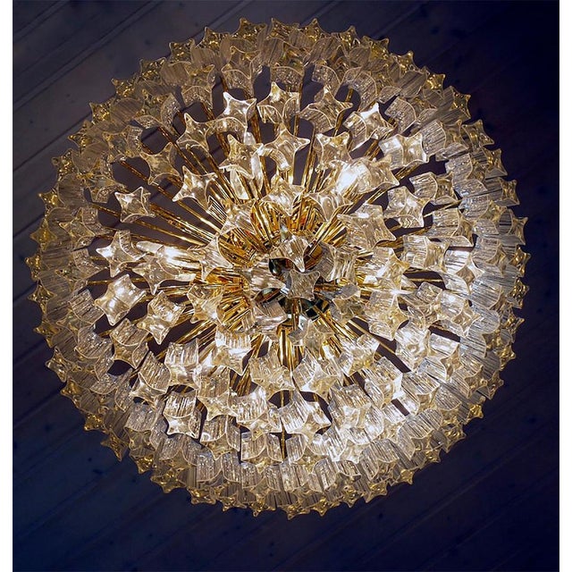 Gold German Flush Mount Chandelier in Crystal Prism & Gilt-Brass from Palwa, 1960s For Sale - Image 8 of 11