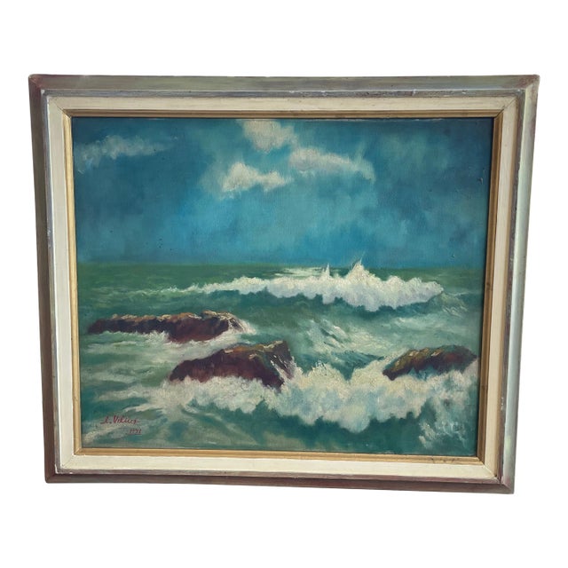 Mid Century Oil on Canvas Seascape For Sale
