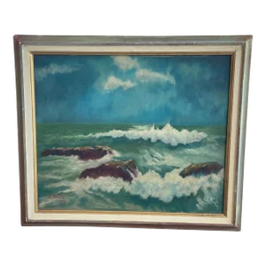 Mid Century Oil on Canvas Seascape