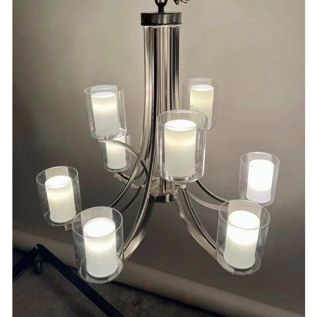 Modern Candle Style Chrome Chandelier - 9 Arms For Sale - Image 4 of 12
