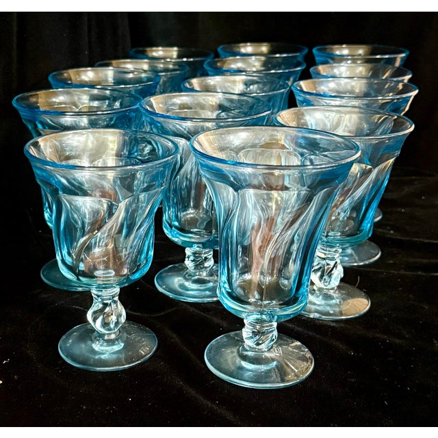 Mid-Century Modern 1950s Fostoria Jamestown Blue Goblets - 14 pcs For Sale - Image 3 of 12