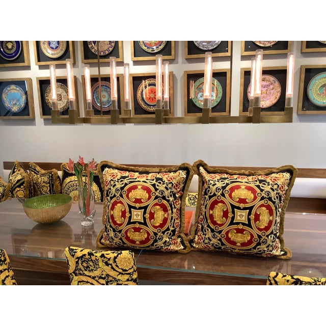 Set of 2 Xl lion and urn Versace pillows red black gold print Amazing velvet pillows with fringe