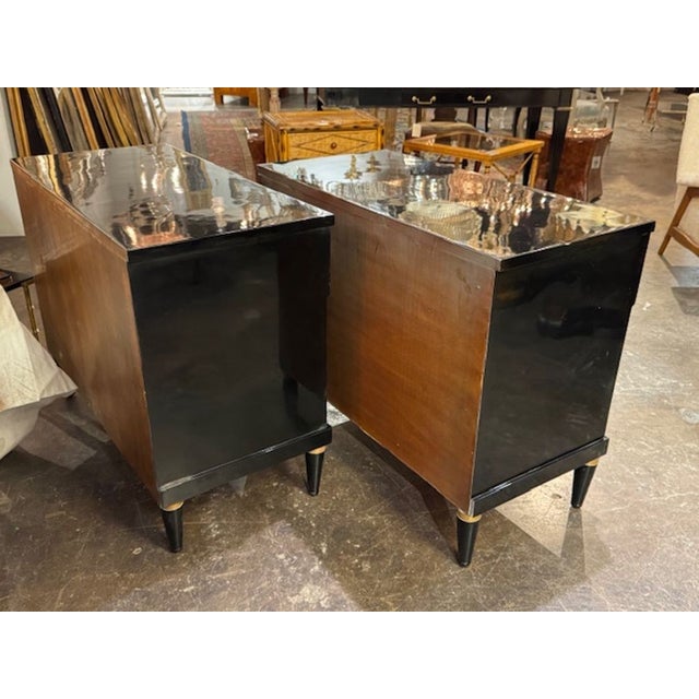 Traditional Pair of Black Lacquered Louis XVI Bedside Tables For Sale - Image 3 of 6