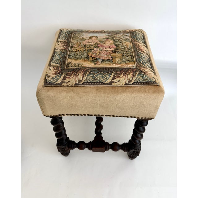 Antique French Tapestry Barley Twist Stool For Sale - Image 4 of 11