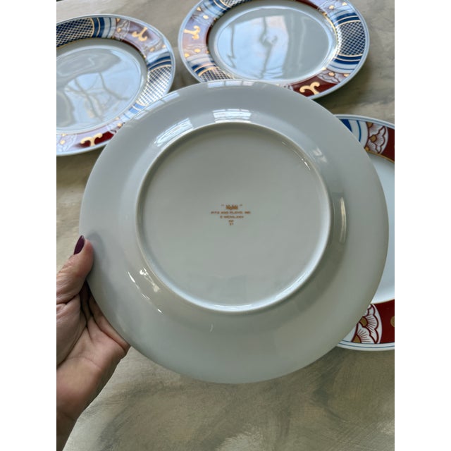 Vintage Fitz and Floyd 1975 Mishiki Plates 10 3/8 Inch Blue Oxblood Red Gold Vintage Japan - Set of 4 For Sale - Image 12 of 12