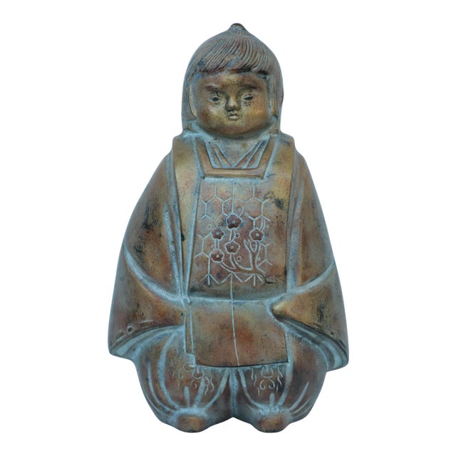 Japanese Child Lacquered Bronze Figure For Sale