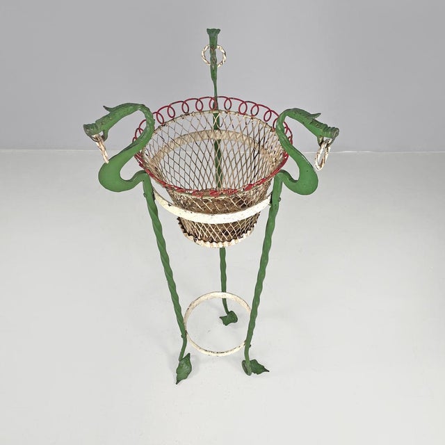 Italian Art Nouveau White Green Wrought Iron Vase Holders with Dragons, 1900s, Set of 2 For Sale - Image 3 of 18