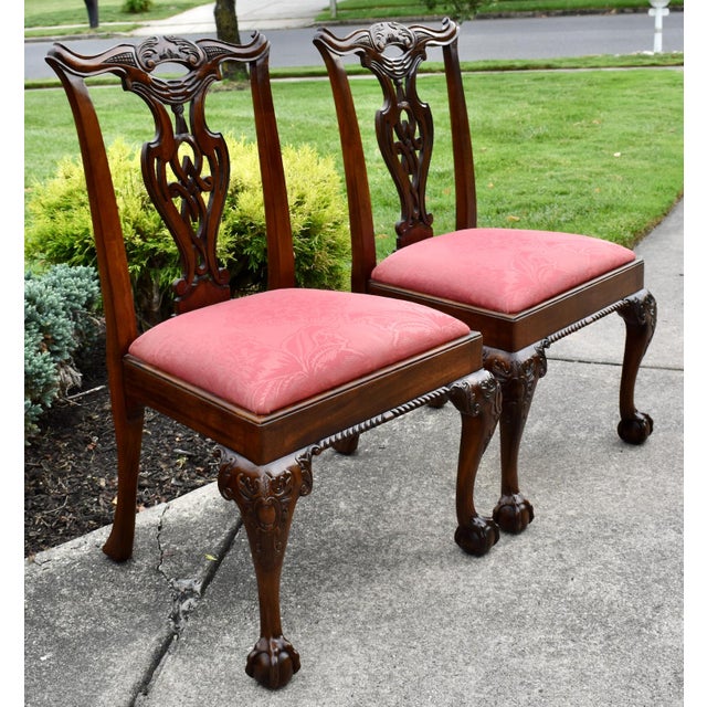 Vintage (1980's) Pair of Dining Chairs have a Chippendale Style. Made by Henredon Furniture. The Wood is Mahogany. Carved...