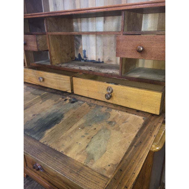 Antique Oak & Walnut 2 Piece Drop Front Secretary Bookcase For Sale - Image 10 of 11