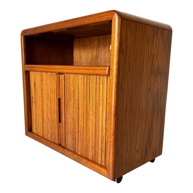 Mid-Century Modern Tambour Door Serving Cart or Tv Stand on Wheels/ Sold For Sale