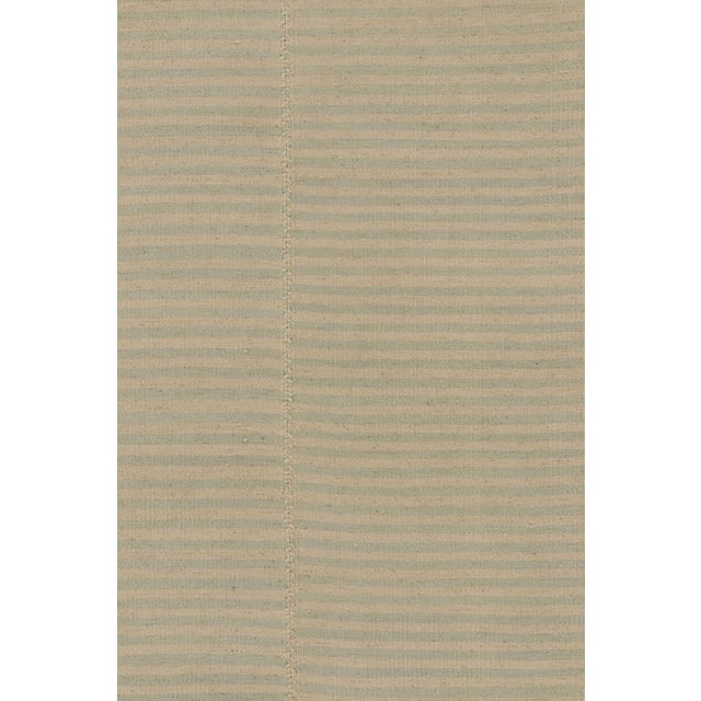 Contemporary Rug & Kilim’s Contemporary Kilim, Textural Cream White and Light Blue Stripes For Sale - Image 3 of 8