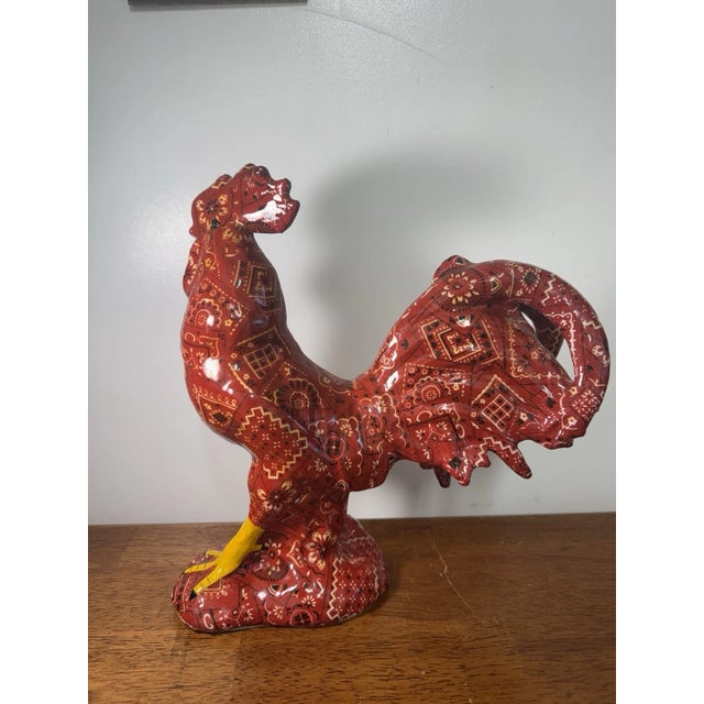 Farmhouse Large Porcelain Rooster Figurine Red Paisley Bandana Farmhouse Country Decor For Sale - Image 3 of 14