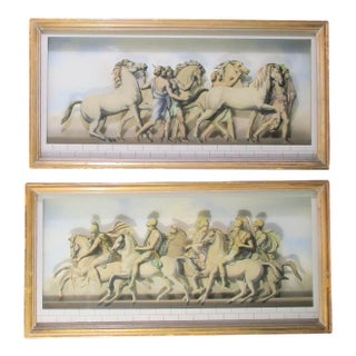 French Neoclassic Glass Prints in Shadowbox - a Pair For Sale