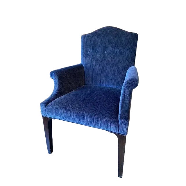 Traditional Century Furniture Trevor Armchair in Blue Velvet For Sale - Image 3 of 9