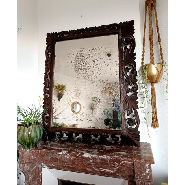 Neo-Gothic Mirror in Carved Oak, 1940 For Sale - Image 3 of 14