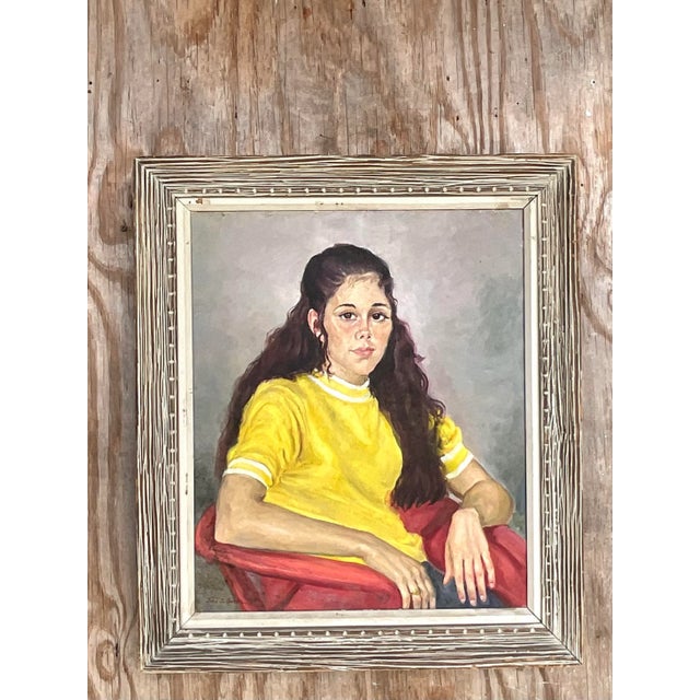 Vintage Signed Realist Portrait of Young Woman Oil Painting For Sale - Image 4 of 13