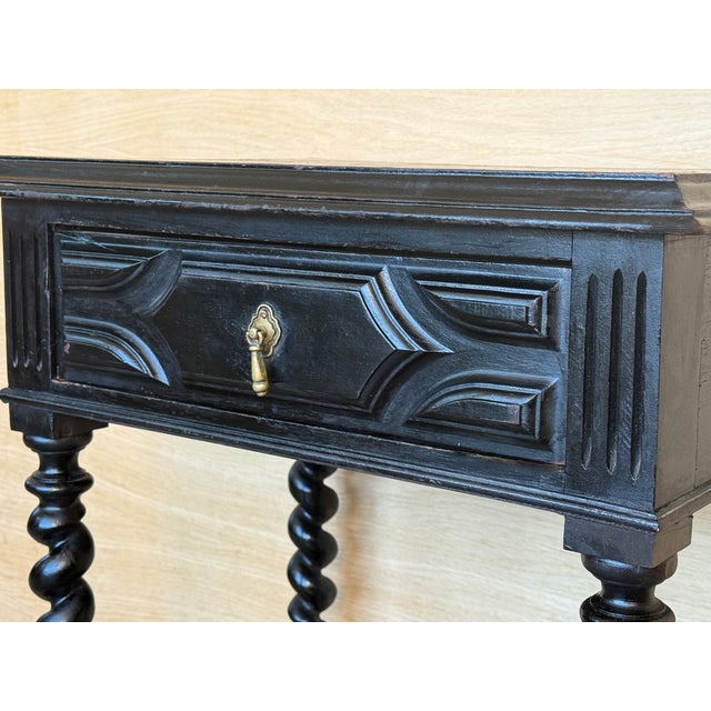 1900-1909 Dark Walnut Carved Spanish Nightstands With Solomonic Legs and Low Shelve For Sale - Image 11 of 15