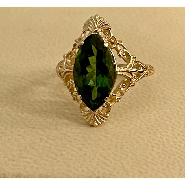 6 Ct Natural Marquise Cut Green Tourmaline Ring in 14 Karat Yellow Gold For Sale - Image 12 of 18