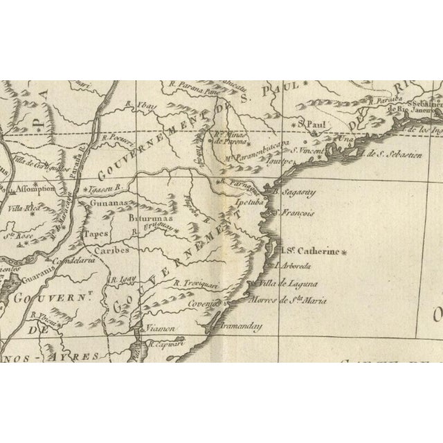 Paper Southern Brazil and Río de la Plata Enlightenment Map by Rigobert Bonne, 1780s For Sale - Image 7 of 12