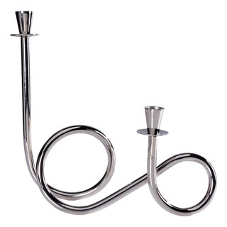 Breda 2-Tier Brass Candle Holder, Nickel For Sale