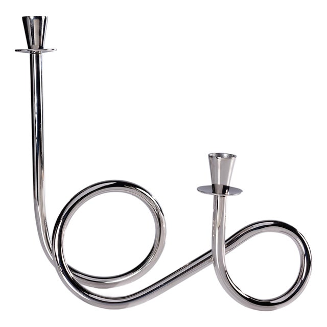 Breda 2-Tier Brass Candle Holder, Nickel For Sale