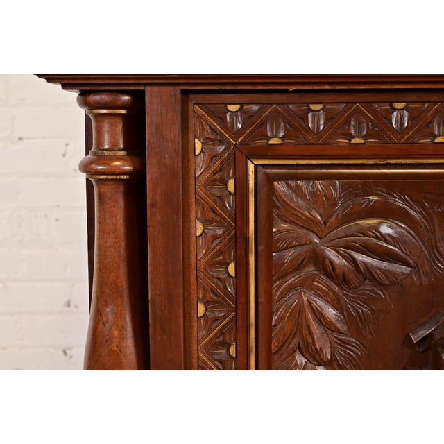 Antique Italian Renaissance Revial Carved Walnut and Marble Top Sideboard or Bar Cabinet, Circa 1890s For Sale - Image 10 of 16