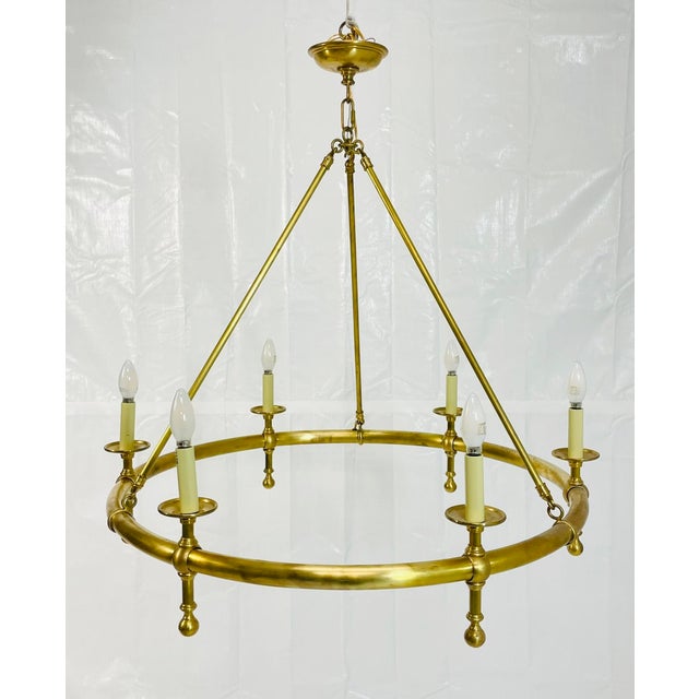 Oil Rubbed Solid Brass Chandelier by Chapman & Mayers for Visual Comfort For Sale In Los Angeles - Image 6 of 17