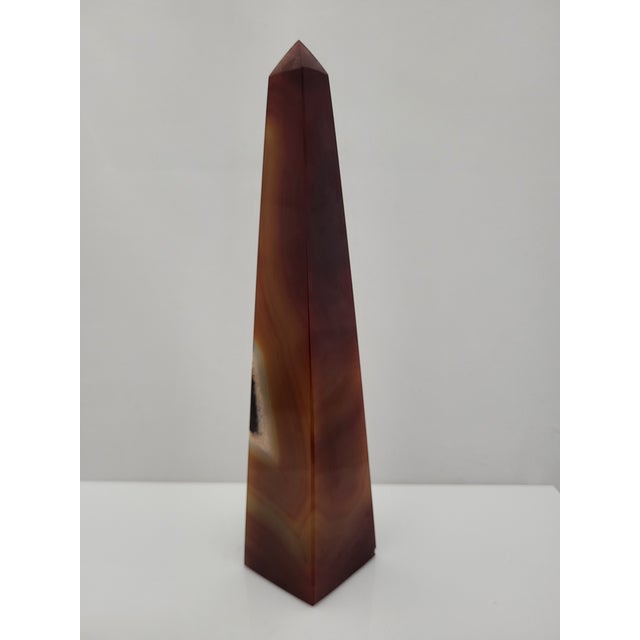 Gemstone Polished Carnelian Druzy Agate Crystal Healing Obelisk Tower 8 3/4" For Sale - Image 7 of 13
