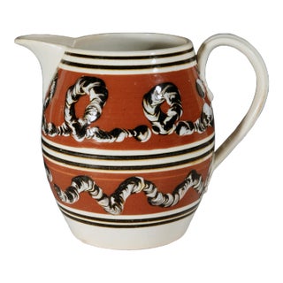 Antique English Mocha Pottery Earthworm Jug, Circa 1820 For Sale