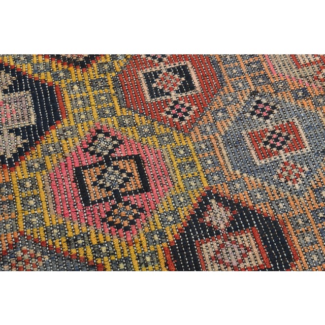 Tribal 1970s Vintage Turkish Oushak Handmade Wool Cotton Colorful Runner Rug For Sale - Image 3 of 11