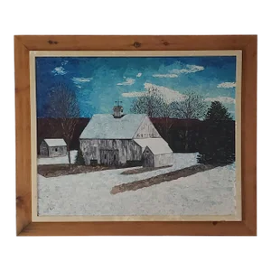 Vintage Oil Painting on Board of an Antique Barn by Paul McFadden, Framed