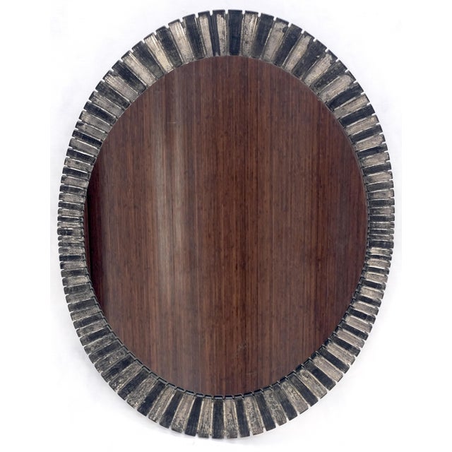 Mid-Century Modern Oval Silver Gilt Composite Scallop Motif Wall Mirror Mid Century Modern For Sale - Image 3 of 9
