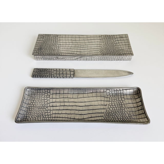 French French Pewter Crocodile Embossed Desk Set - Set of 3 For Sale - Image 3 of 8
