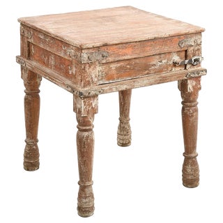 Patinated Wooden Bedside Table For Sale