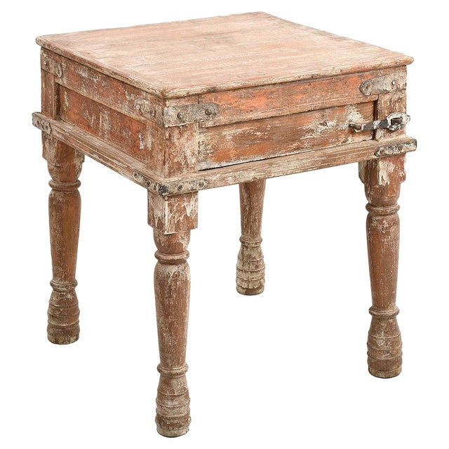 Patinated Wooden Bedside Table For Sale