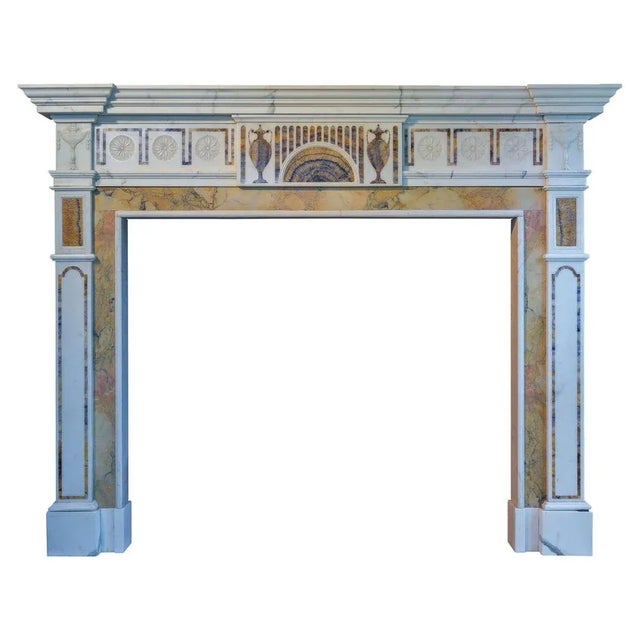Large Georgian Style Fireplace Mantel in Statuary and Bluejohn Marble For Sale - Image 5 of 5