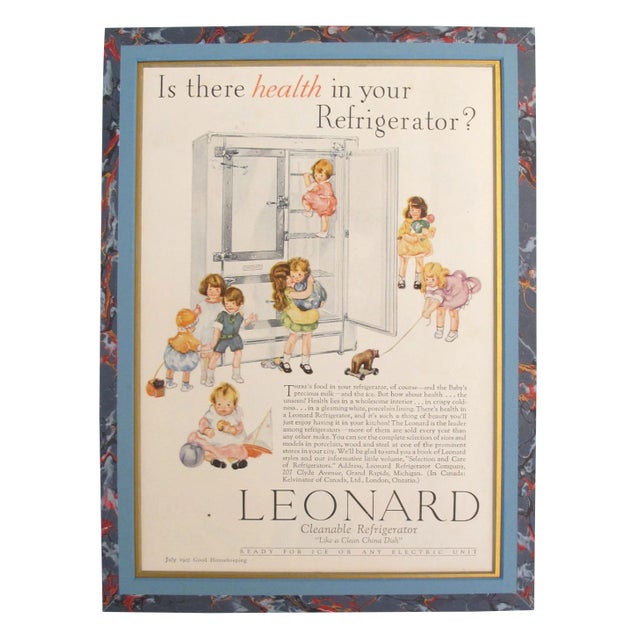 1920's Vintage American Advertisement - Good Housekeeping Magazine - Leonard Cleanable Refrigerator "Like a Clean China Dish" For Sale