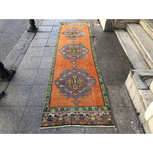 1960s Turkish Orange Handknotted Runner Rug For Sale - Image 10 of 10