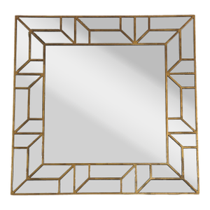 Circa 2014 Hollywood Regency Beveled & Paneled Burnished Gilt Wood Mirror - Hangs Square or Diagonally
