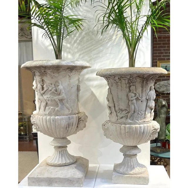 19th C or Older Antique Italian Carved Marble Bacchanalian Garden Urns - a Pair For Sale - Image 12 of 12