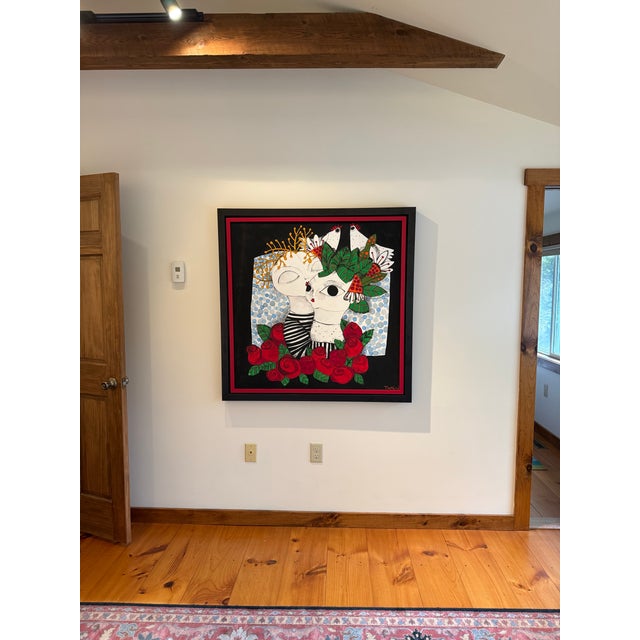 A bold statement painting on canvas by Argentinian artist Florencia Troisi, signed lower right. “A Couple in Love” depicts...