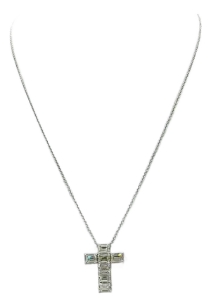 Gia Emerald Cut Diamond Cross Pendant Necklace in 18k White Gold