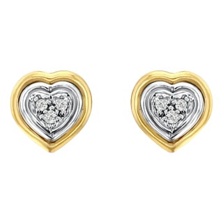 Heart Shaped Diamond Pave Studs .11cttw 14k Yellow Gold, 2 Pieces For Sale