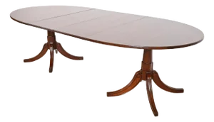 Baker Furniture Style Georgian Mahogany Double Pedestal Extension Dining Table, Newly Refinished