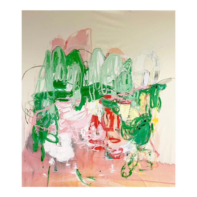 Contemporary Abstract Mixed Media on Raw Canvas Painting "Evergreen" by Laura Basterra For Sale